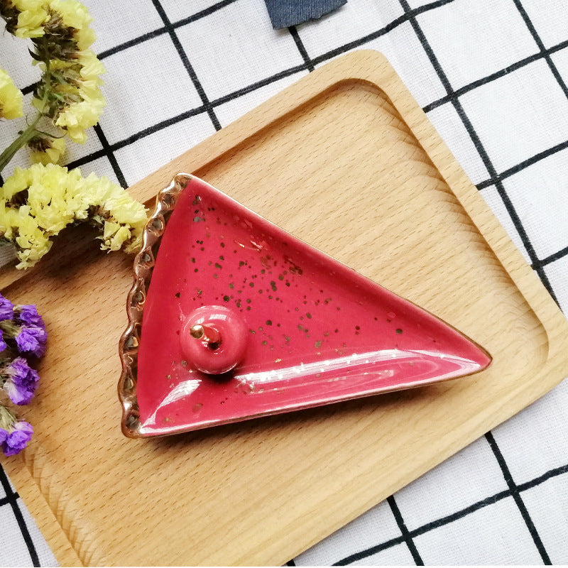 Ceramic Fruit Jewelry Dish, Decorative Trinket Plate with Gold Rim and Pearl Accents
