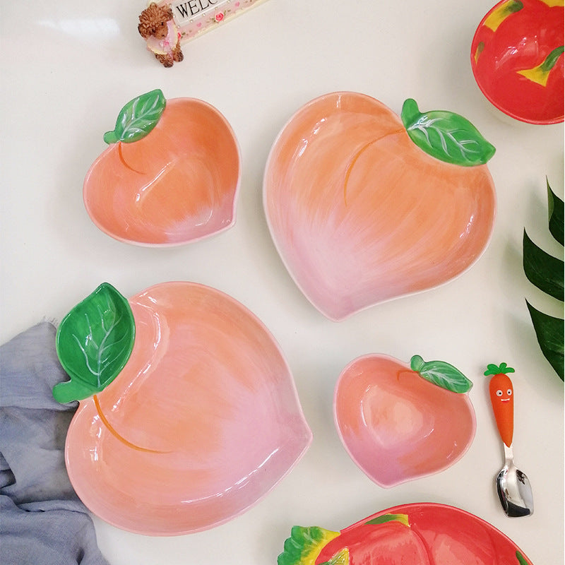 Ceramic Dragon Fruit Bowl and Plate Set, Cute Fruit Shaped Tableware for Kids and Adults