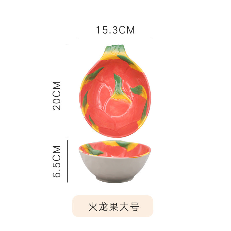 Ceramic Dragon Fruit Bowl and Plate Set, Cute Fruit Shaped Tableware for Kids and Adults