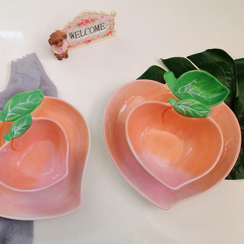Ceramic Dragon Fruit Bowl and Plate Set, Cute Fruit Shaped Tableware for Kids and Adults