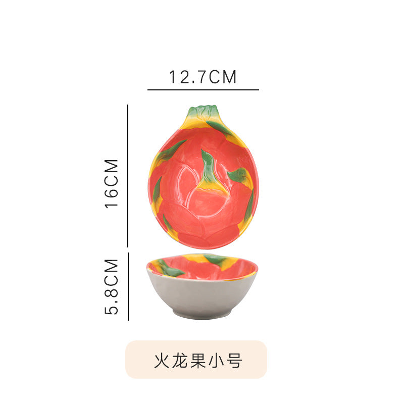 Ceramic Dragon Fruit Bowl and Plate Set, Cute Fruit Shaped Tableware for Kids and Adults