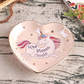 Heart Shaped Ceramic Trinket Dish, Cute Unicorn Jewelry Plate with Gold Rim