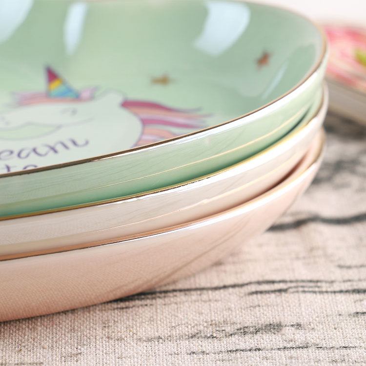 Heart Shaped Ceramic Trinket Dish, Cute Unicorn Jewelry Plate with Gold Rim
