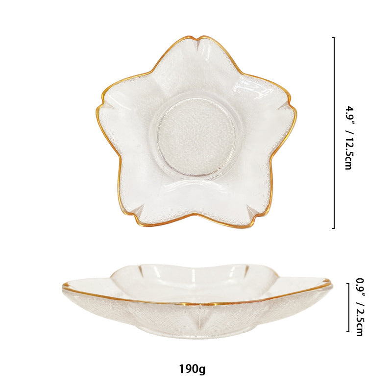 Glass Flower Jewelry Dish, Decorative Trinket Plate with Gold Rim, 4.9"