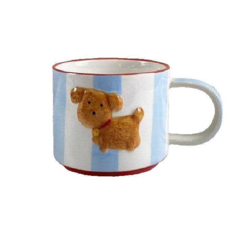 Ceramic Dog Coffee Mug, Cute Striped Porcelain Cup with 3D Puppy, 11 oz