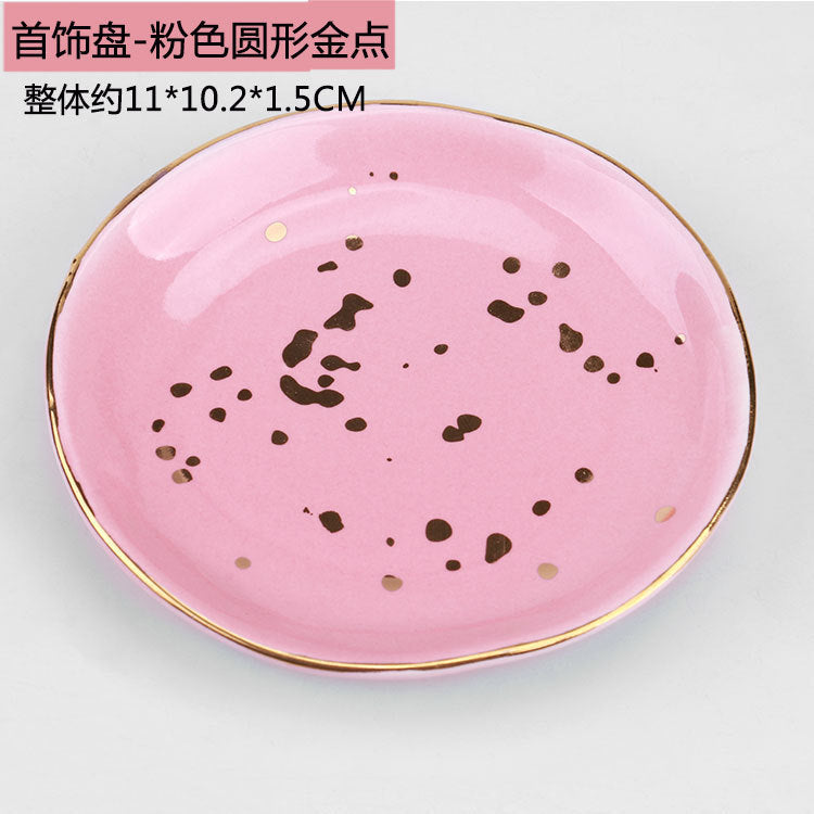 Ceramic Fruit Jewelry Dish, Decorative Trinket Plate with Gold Rim and Pearl Accents