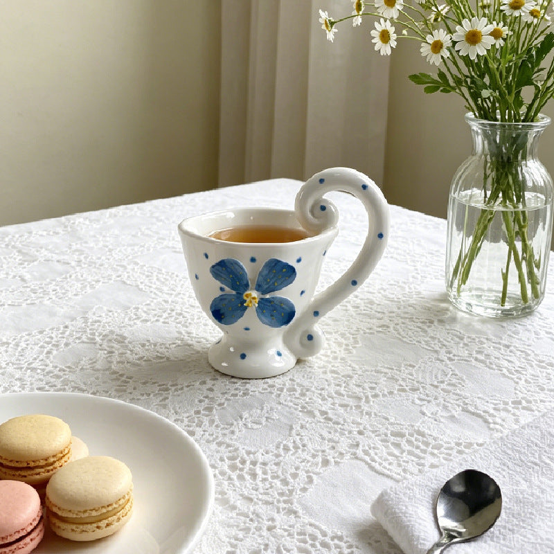 Ceramic Floral Coffee Mug with Handle, White Porcelain Teacup, 6.8 oz
