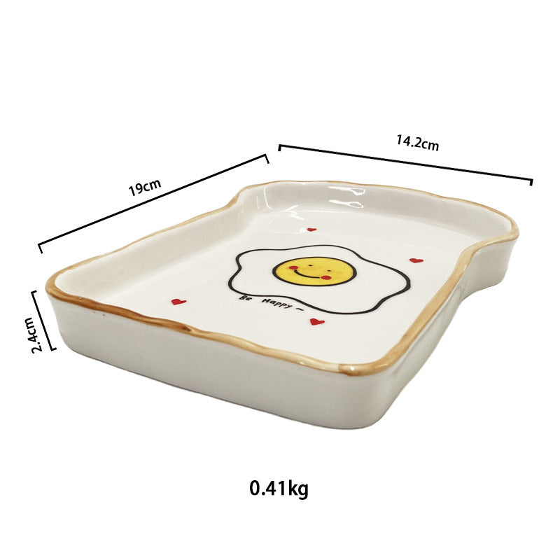Ceramic Toast Shaped Plate, Cute Cartoon Breakfast Dish for Kids and Adults, 7.5" & 5.8"