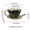 Tulip Shaped Ceramic Coffee Cup and Saucer Set, Floral Porcelain Tea Cup, 10.8 oz