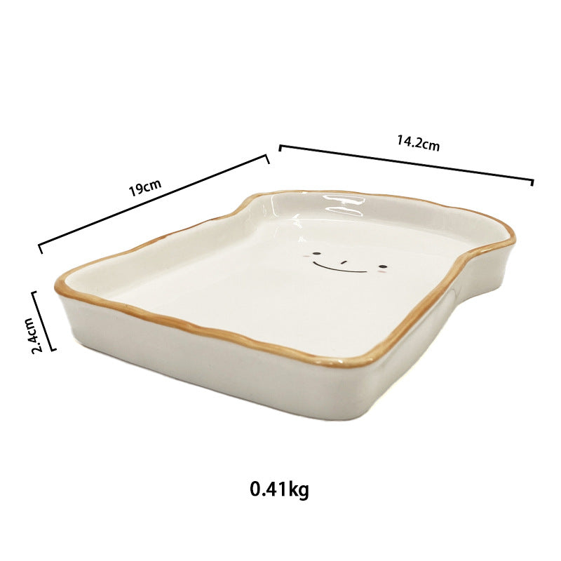 Ceramic Toast Shaped Plate, Cute Cartoon Breakfast Dish for Kids and Adults, 7.5" & 5.8"