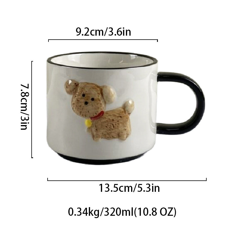Ceramic Dog Coffee Mug, Cute Striped Porcelain Cup with 3D Puppy, 11 oz