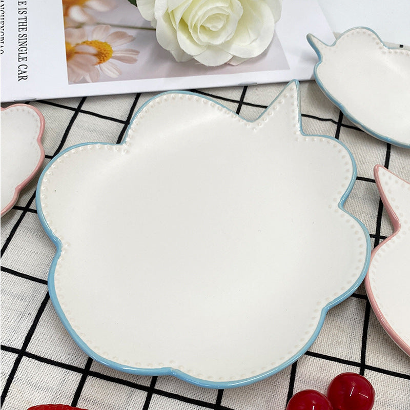 Ceramic Toast Shaped Plate, Cute Cartoon Breakfast Dish for Kids and Adults, 7.5" & 5.8"